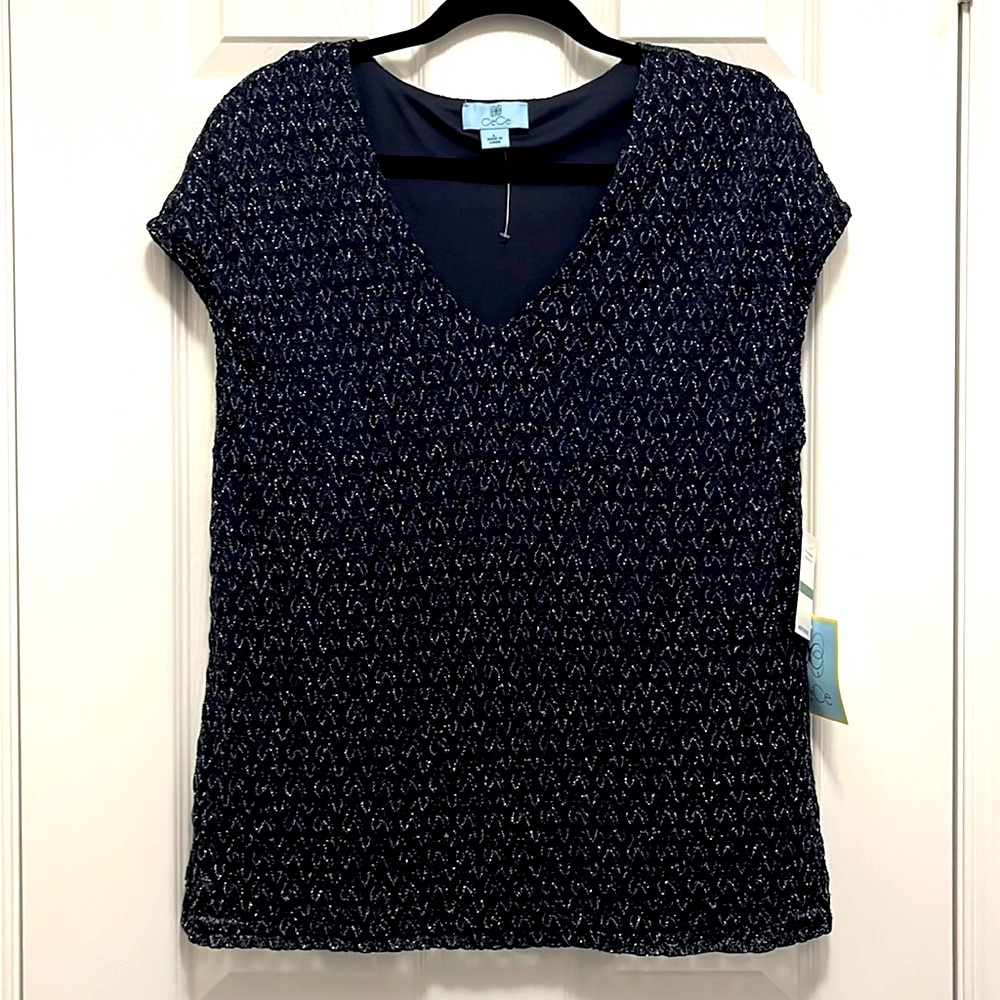 CeCe Metallic Knit Blouse NWT